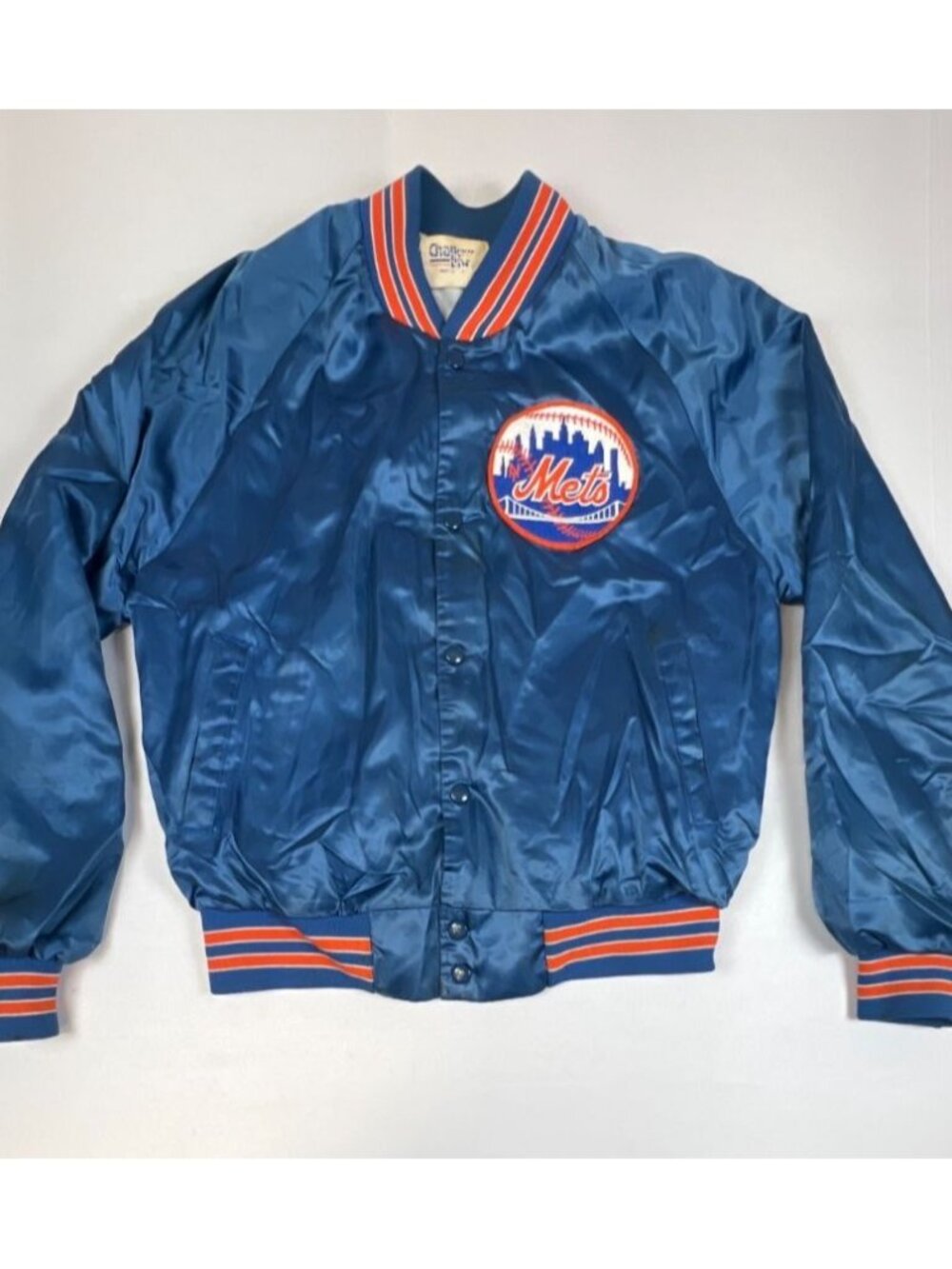Vintage Chalk Line Men Medium NY Mets Satin Bomber Jacket Blue Made in USA MLB